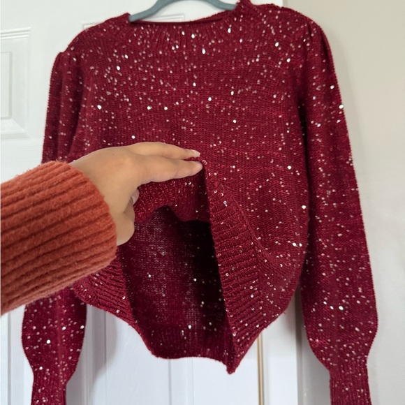 Vero Moda Leilani Black Knit Sequin Holiday Bling Balloon Sleeve Sweater - Picture 4 of 10